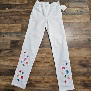 Dream Jeanness by Quacker Factory White Embroidered Rhinestone Denim Pants XXS
